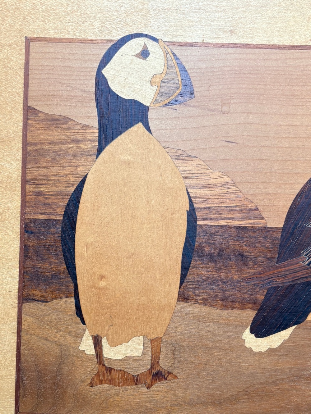 Hudson River Inlay Wood Marquetry Puffin Jeff Nelson 16” x 13” - Picture 3 of 6